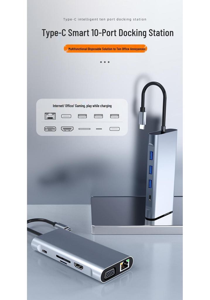 10-in-1 Type-C Folding Laptop Dock & Multi-Port Hub Stand