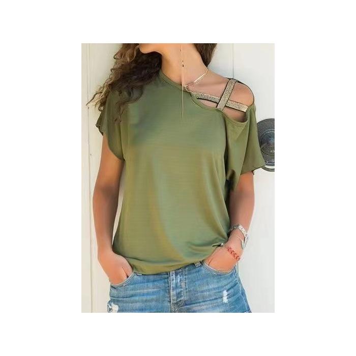European & American Casual Slant Shoulder Irregular Short Sleeve Women's T-Shirt - Summer Fashion Trend