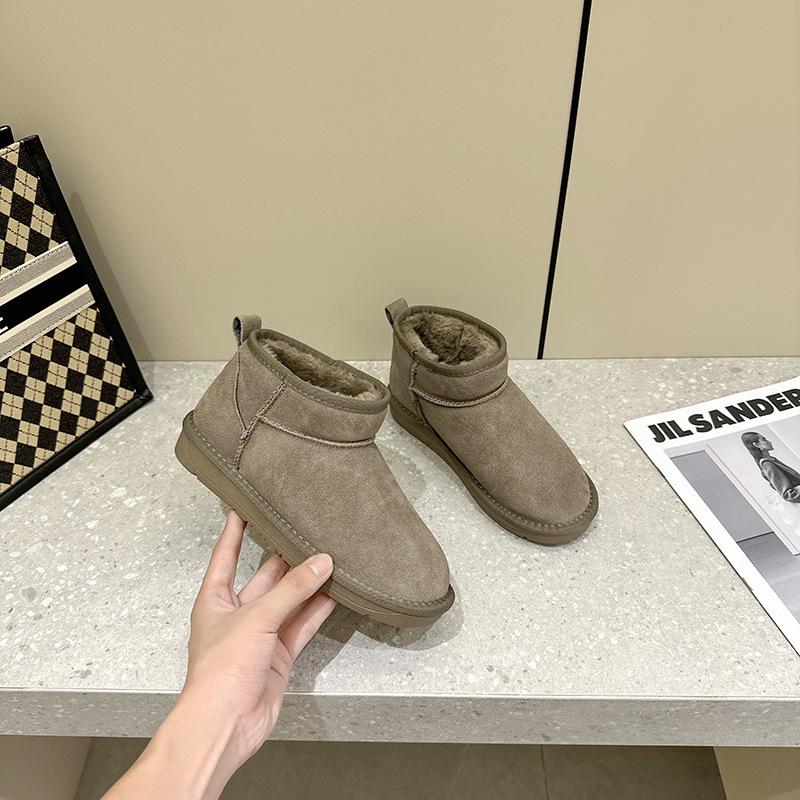 Women's Genuine Leather Short Snow Boots - Trendy 2024 Velvet-Lined Warm Winter Footwear