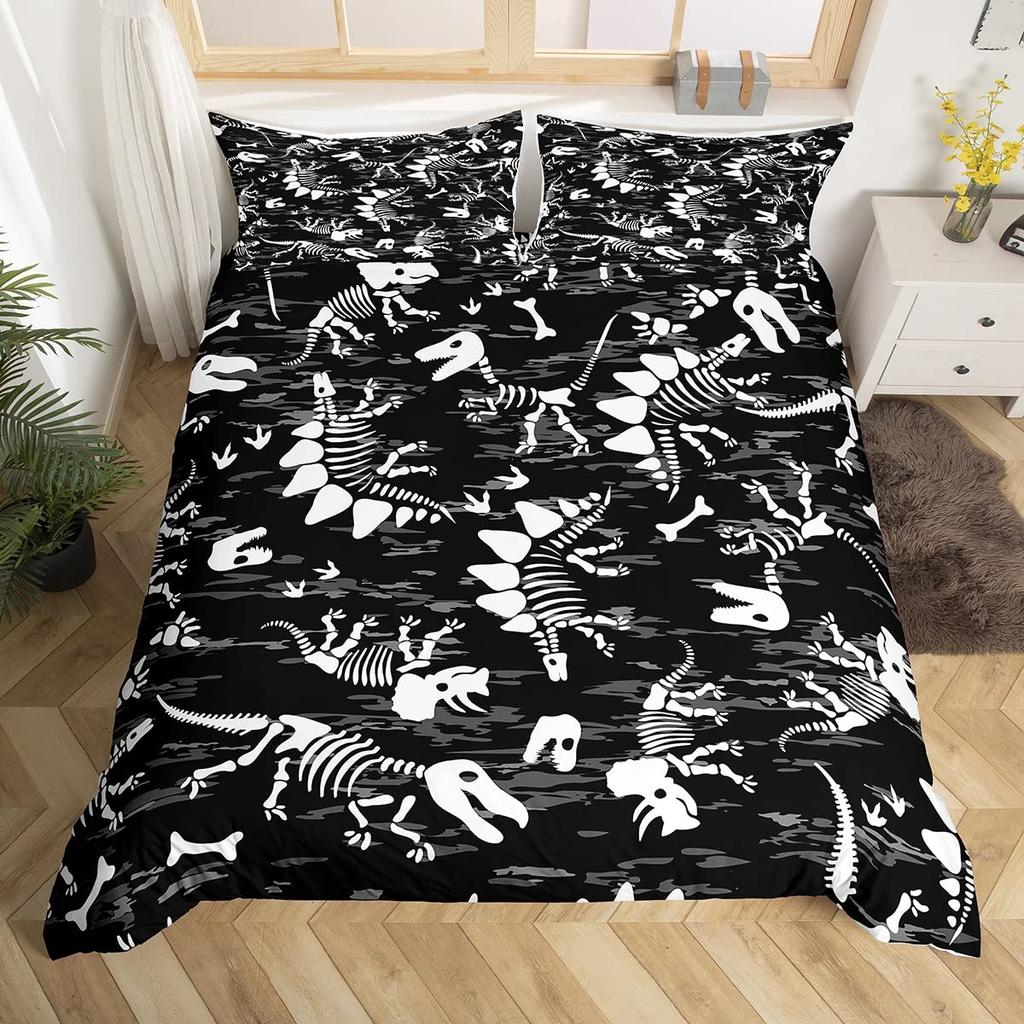 Jurassic Duvet Cover Sets Lightweight Quilt Covers Bedroom Decor Dinosaurs Illustrations Skeleton Biology Historic Bedding Sets