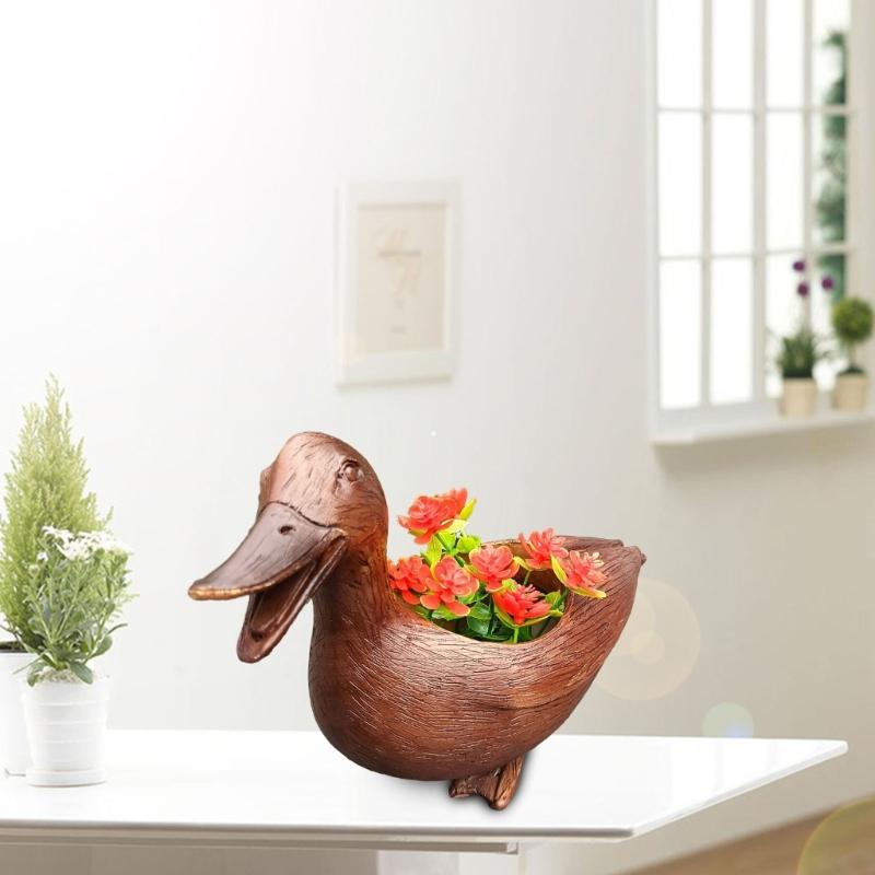 Cute Duck Ornaments Resin Figurine Decorative Outdoor Decors Planter Outdoor Plant Flower Pots Ornaments Duck Statue
