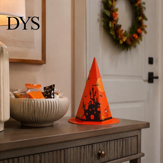 Foldable Party Gift Boxes Halloween Candy Box for Kids, Witch Hat Shaped Cardboard Container, Chocolate Packaging Parties Treat or Trick Cookie Snack