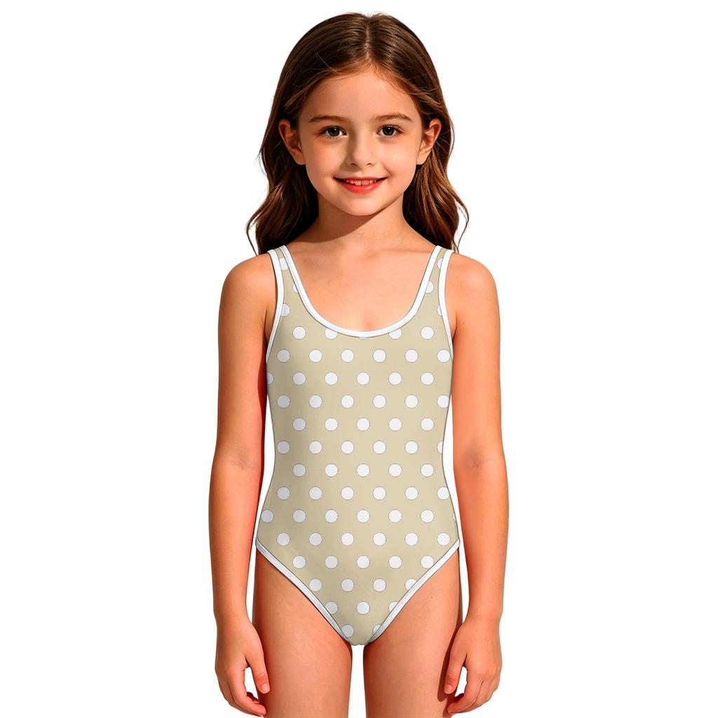 Mädchen Einteiler Badeanzug Polka Dot Print Rundhals Tankini Stil Badebekleidung Geeignet für Strand Pool Schwimmtraining