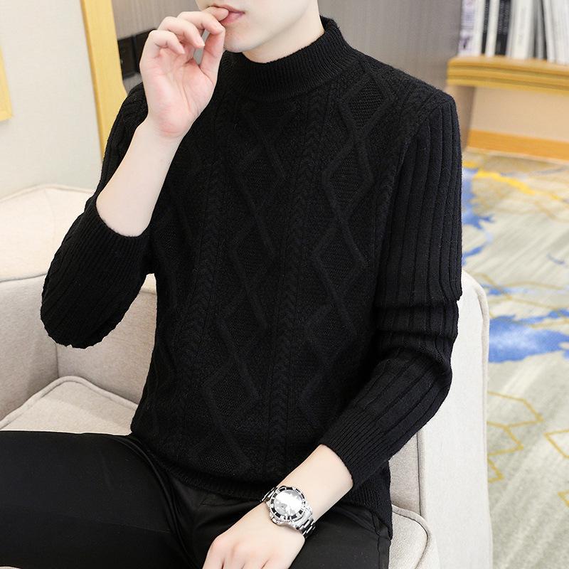 Autumn and Winter New Men's Clothing Student Thickened Twisted Korean Version Pullover Semi-turtleneck Knitted Sweater