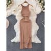 Fashion Sexy Style Sleeveless Knitting Dress Women's Summer Tight Waist Slim Looking Pure Color Stylish Niche Style Beautiful Dress