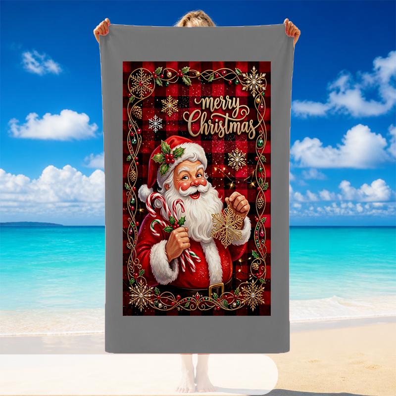 Christmas Printed Beach Towel Soft Quick Dry For Indoor Outdoor Home Use Holiday Gift