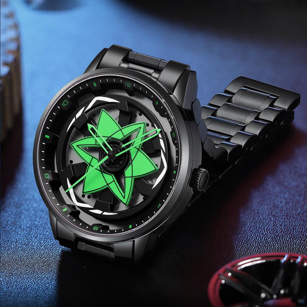 Sportovní Pánské Hodinky Černé Nerezové Oceli Červený Kompas Otočné Hodiny Quartzový Strojek Originální 3Bar Vodotěsné Ležérní Sportovní Hodinky