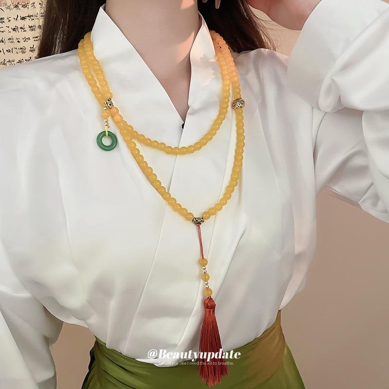 New Chinese-style Long Beaded Necklace, Guochao Retro One, Wear More Sweater Chains, Niche Ethnic Style, New Necklace Women