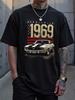Plus Size, Women's Vintage 1969 Muscle Car Pattern T-Shirt  Soft And Breathable Short-sleeve Top, No