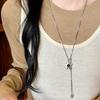 Tiger's eye stone flower love pull necklace women's high sense niche long sweater chain daily versatile retro accessories