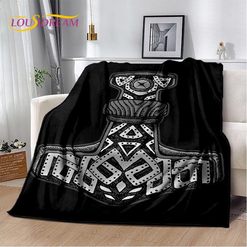 Nordic Mythology Viking Odin Valhalla Valknut Flannel Blanket Throw Blanket,Warm Blanket for Living Room Bedroom Beds Sofa Kids