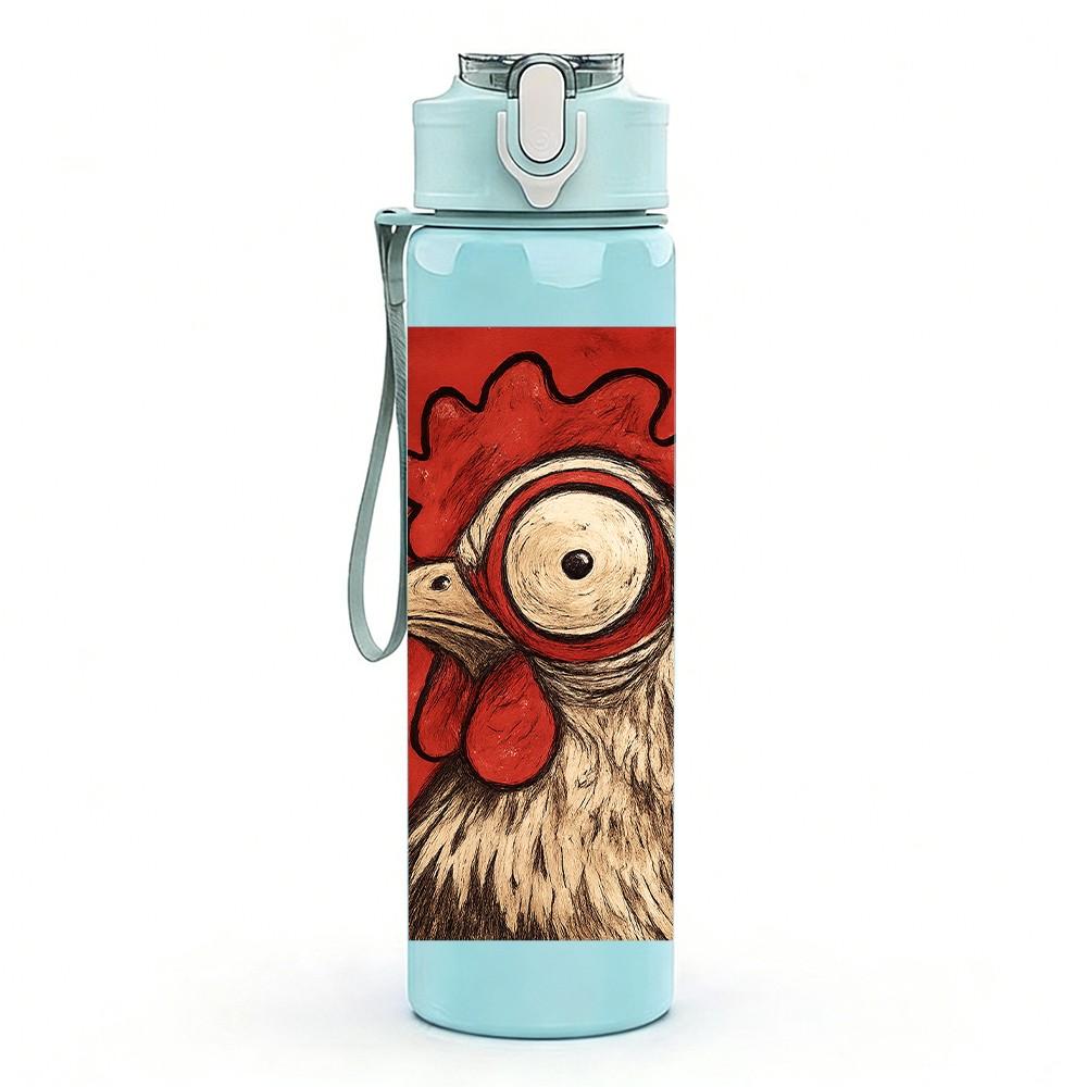 1PC Vintage Rooster Portrait Art 750ml Color Plastic Sports Water Bottle Leakproof Flip Straw Lid Suitable for Sports Office Home Use