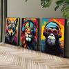 3 Poster su Tela, Arte Moderna, Animale con Cuffie Tigre Lupo Scimpanzé Gioco Pittura Funky, Regalo Ideale per Camera da Letto Soggiorno
