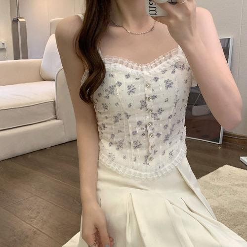 Pure Desire Wind Floral Lace Vest Suspender Women's Summer Design Sense, Thin Inside and Beautiful Back, Tube Top Outside