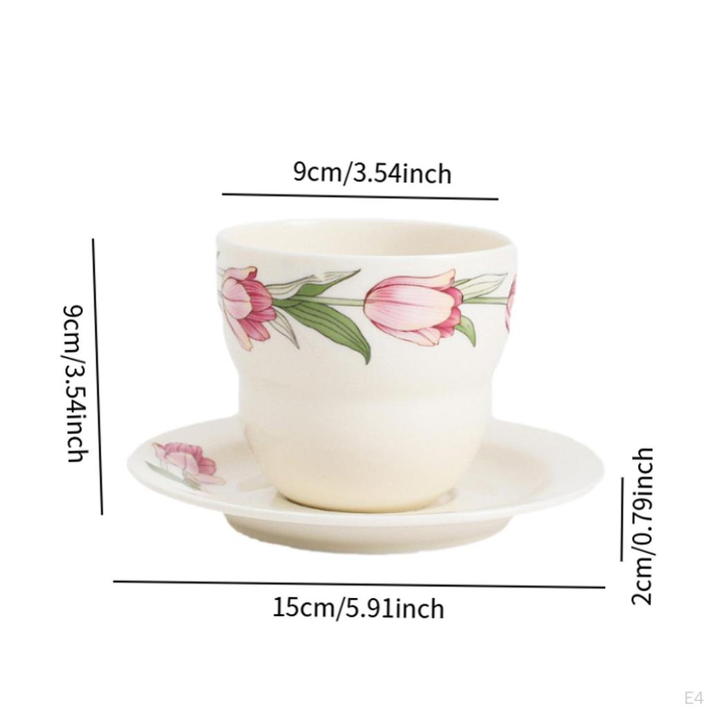 Porcelanowa filiżanka do kawy ze spodkiem ozdobny zestaw talerzy kwiatowych kubek do herbaty