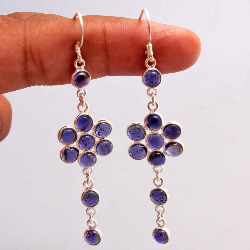 

Серьга с иолитом, серебряное украшение-шарм, украшение ручной работы из стерлингового серебра 925 пробы, серьга-подвеска, женское украшение синий