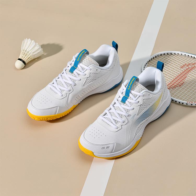 Li Ning Badminton-Schuhe Unisex Niedrig geschnitten Standard Weiß/Leuchtend Gelb AYTU011-2