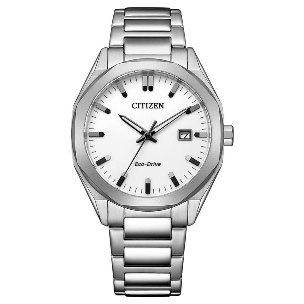 Citizen Collection Silver Waterproof Octagonal Simple Design BM7620-83A Men's Watch, Light-Powered Eco-Drive Watch, White,