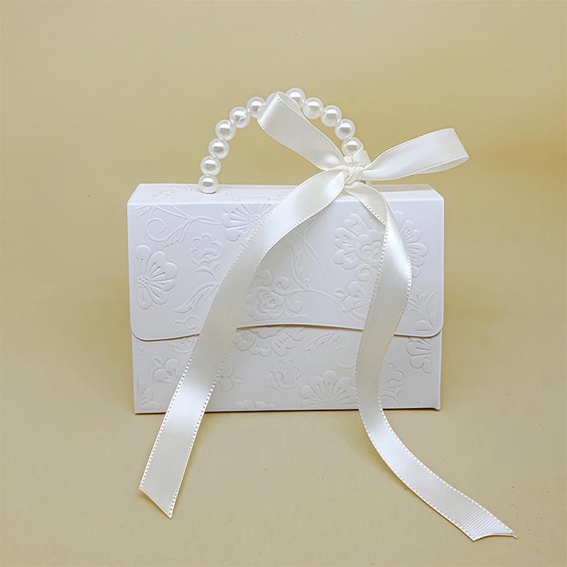 1PC Candy Box Bridal Showers Gift Boxes Giveaways With Pearl Handle Festive Easy to fold Parties Solid Color Elegant Weddings