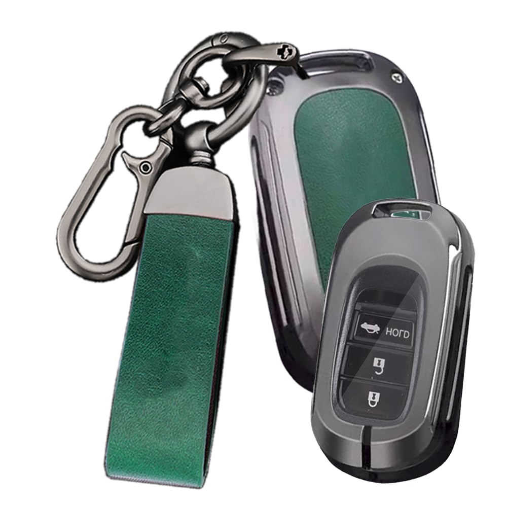 

[TECART] Чехол для ключа Honda, Держатель для ключа на 3 кнопки, Алюминиевый сплав, Натуральная кожа, Полный зелёный