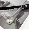 Women Black PU Leather Necklace with Padlock Heart Charm Necklace Adjustable Chain Necklace Leather Texture for Daily
