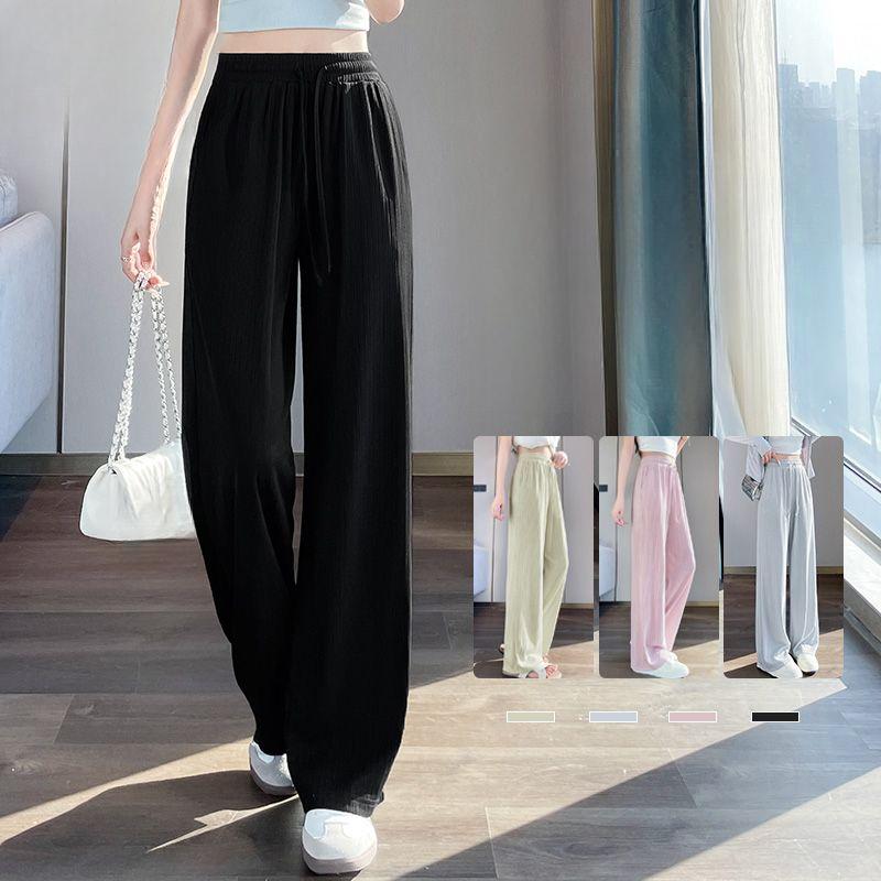 Sommerhose aus Eisseide mit weitem Bein für Damen, leicht, schnelltrocknend, grün, lässig