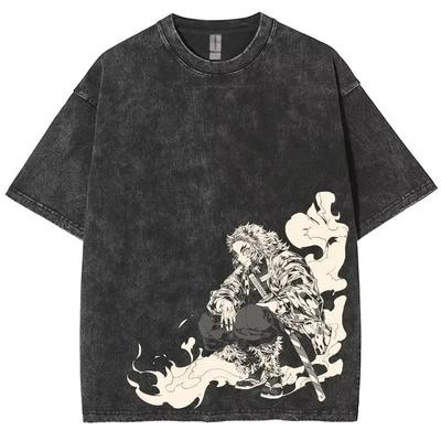 Rengoku Kyoujurou Grafisch T-shirt Demon Slayer Manga Streetwear Mannen Vrouwen Gewassen Katoen T-shirts Vintage Tee T-shirt
