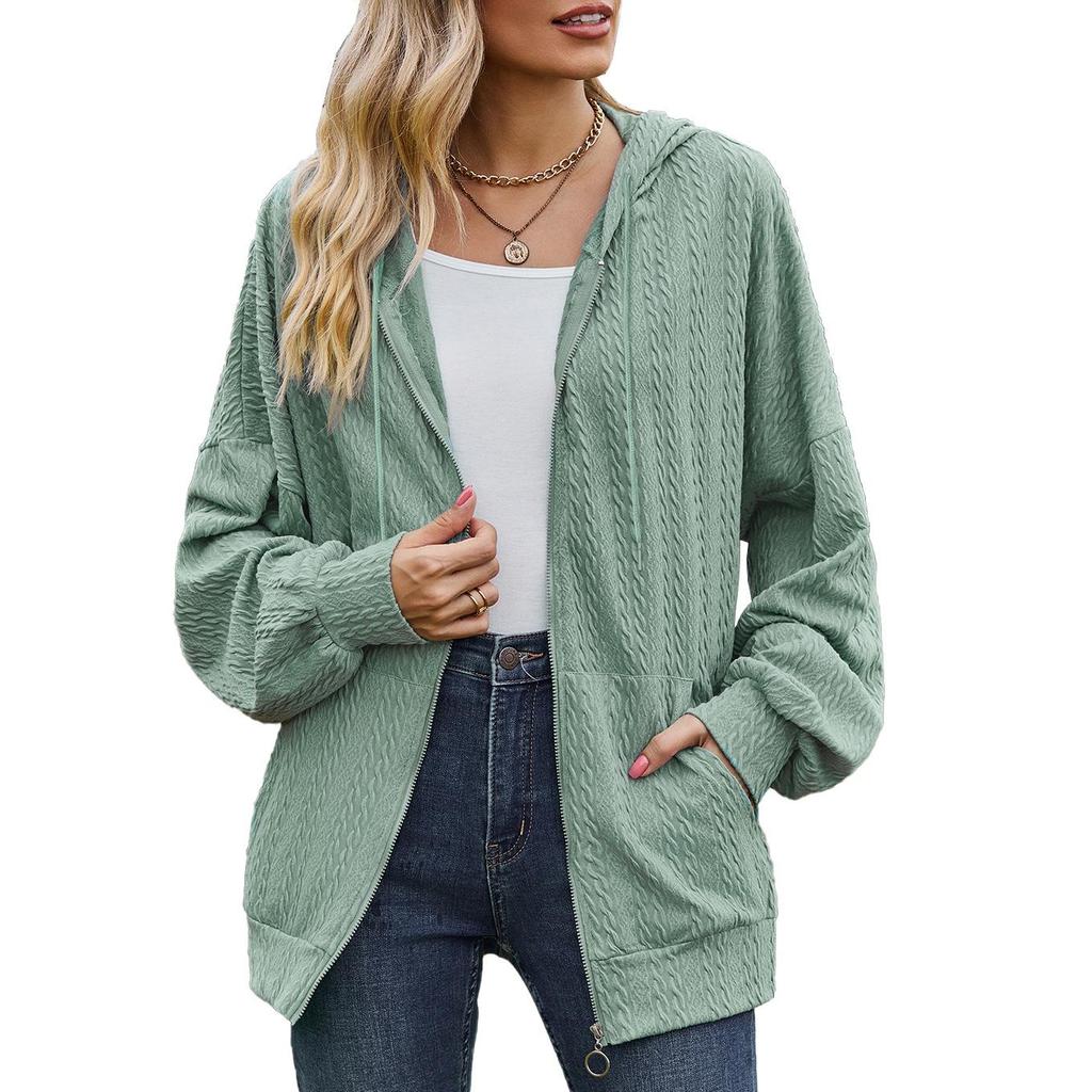 Giacca da Donna Autunnale Monocolore Larga Manica Lunga Tasca con Cappuccio