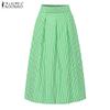 ZANZEA Elegant Women Striped Zipper Casual Long Swing Skirts