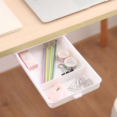 1pc Under Desk Storage Drawer Attachment Plastic Desk Accessories Under Desk Hidden Self Adhesive Drawer for Office Home