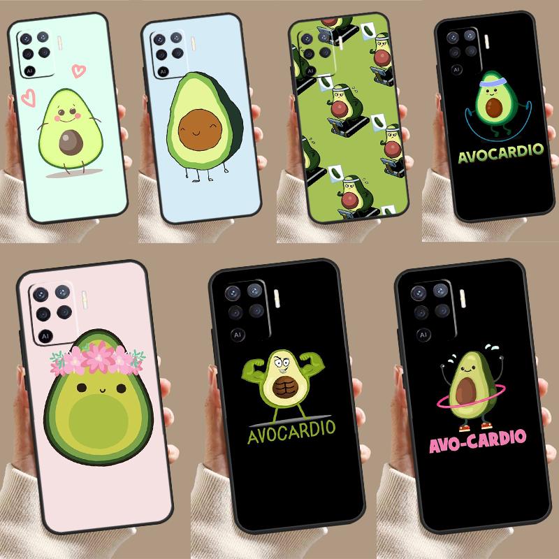 Cute Cartoon Avocado Fitness For OPPO A78 A98 A58 A54 A74 A94 A76 A96 A5 A9 A52 A72 A77 A79 A53S A57S A15 A16 A17 Case