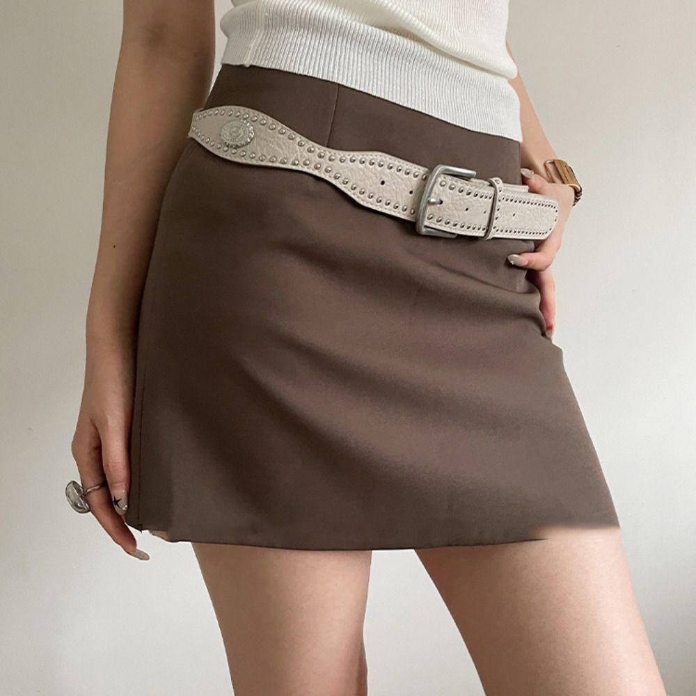 Maillard Women Rivet Belt Vintage Punk Style Belt Fashion Wide Leather Waistband Pants Accessories