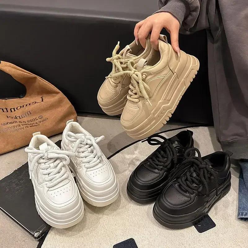Women's Sneaker Spring Autumn Platform Small White Shoes Round Head Trend Lace-up Fashion Casual Sport Shoes Heightening Tennis