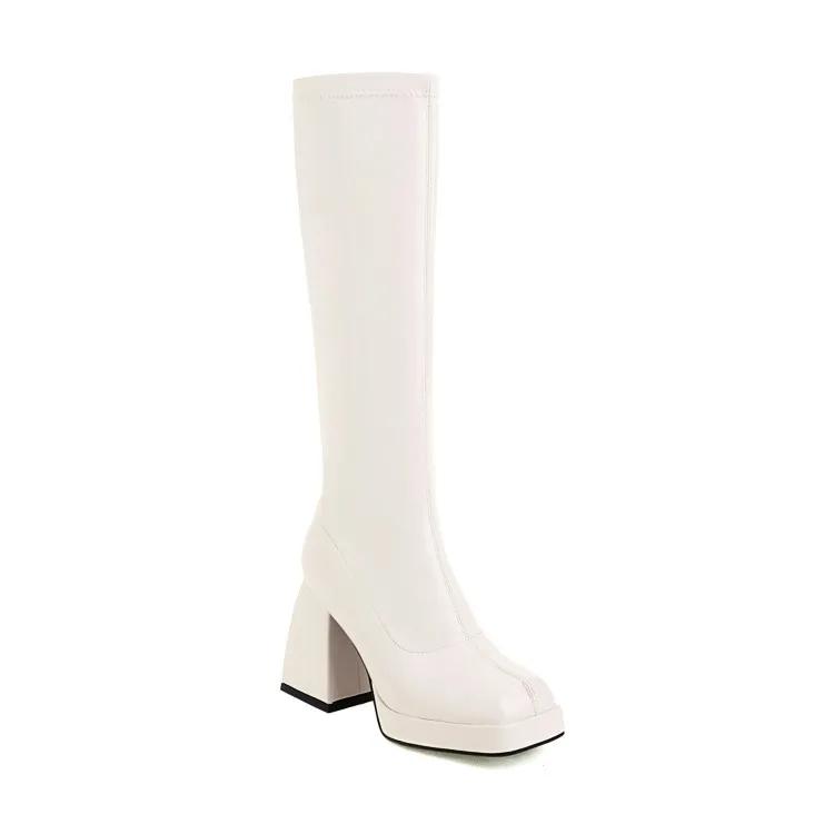 

Oversize Large size Big size Square toes Thick Heel High heel boots platform boots simple and elegant Height Increasing 34 белый