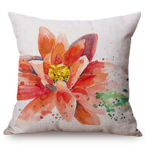 Watercolor Red Flower Splatter Art Sofa Decorative Throw Pillow Case Violet Green Leaves Yellow Petal Cotton Linen Cushion Cover
