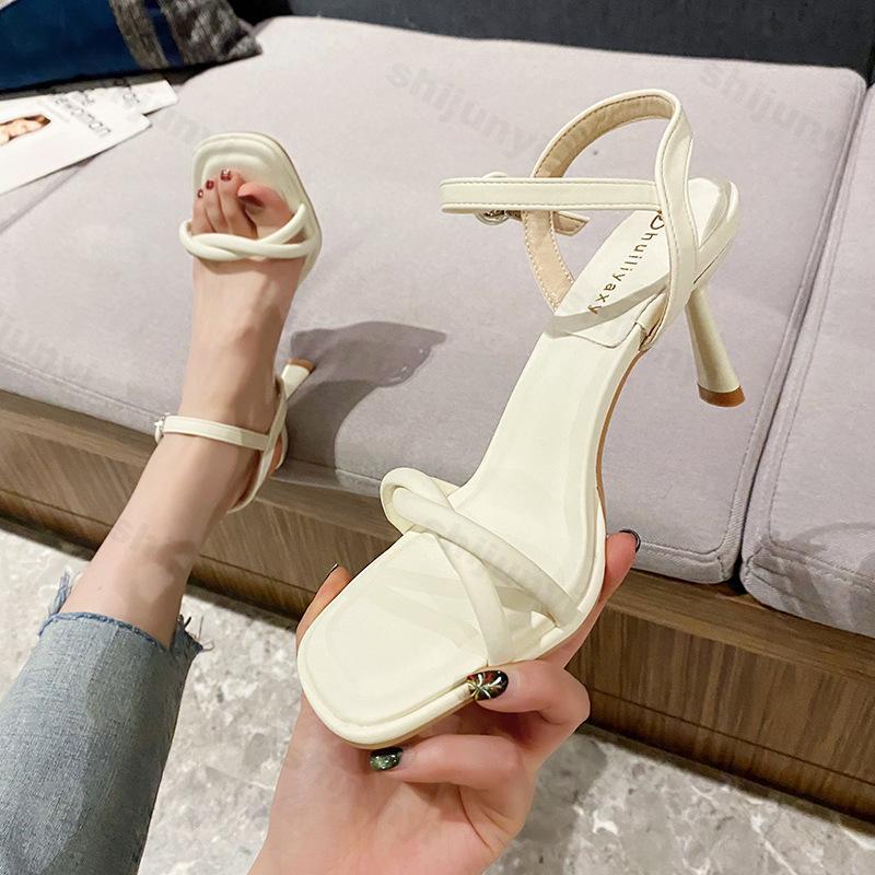 Fashion 2025 Summer Style New Buckle Strap Square Toe Sandals Thin Heels Fashion Clip Toe Women Heels Sandals Slingback Sexy Pumps