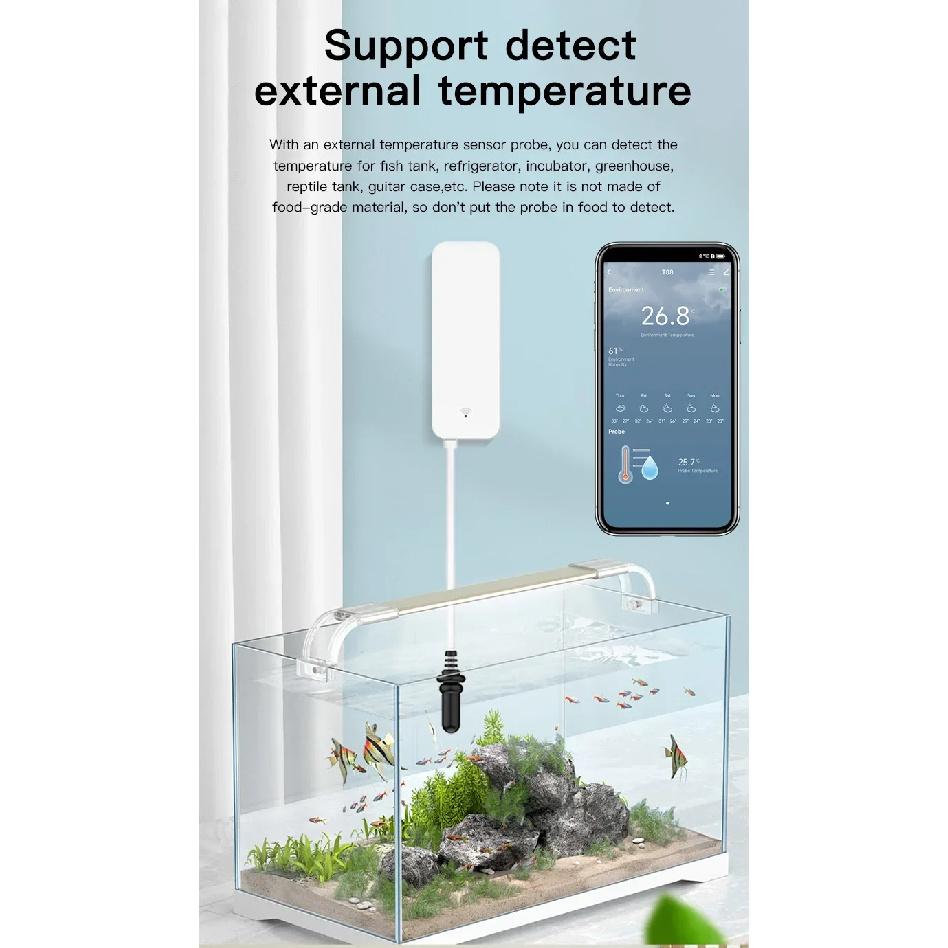 Tuya WiFi Temperature Humidity Sensor With External Probe for Smart Home Hygrometer APP Monitoring For Plants Aquarium Winery