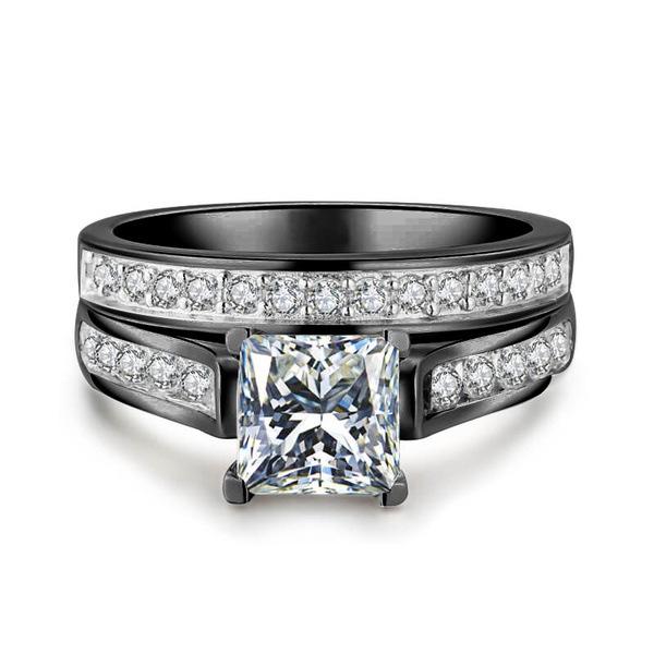 

Стильный комплект парных колец с черным цирконием для мужчин и женщин Size 11