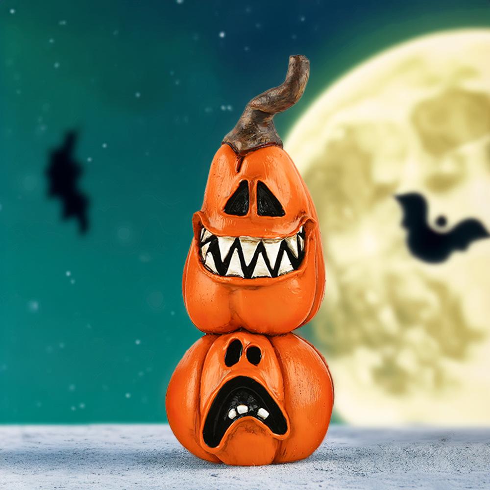 Halloween Creative Witch Black Cat Pumpkin Head Resin Figurine Mini Desktop Decor Spooky Home Decoration Party Atmosphere