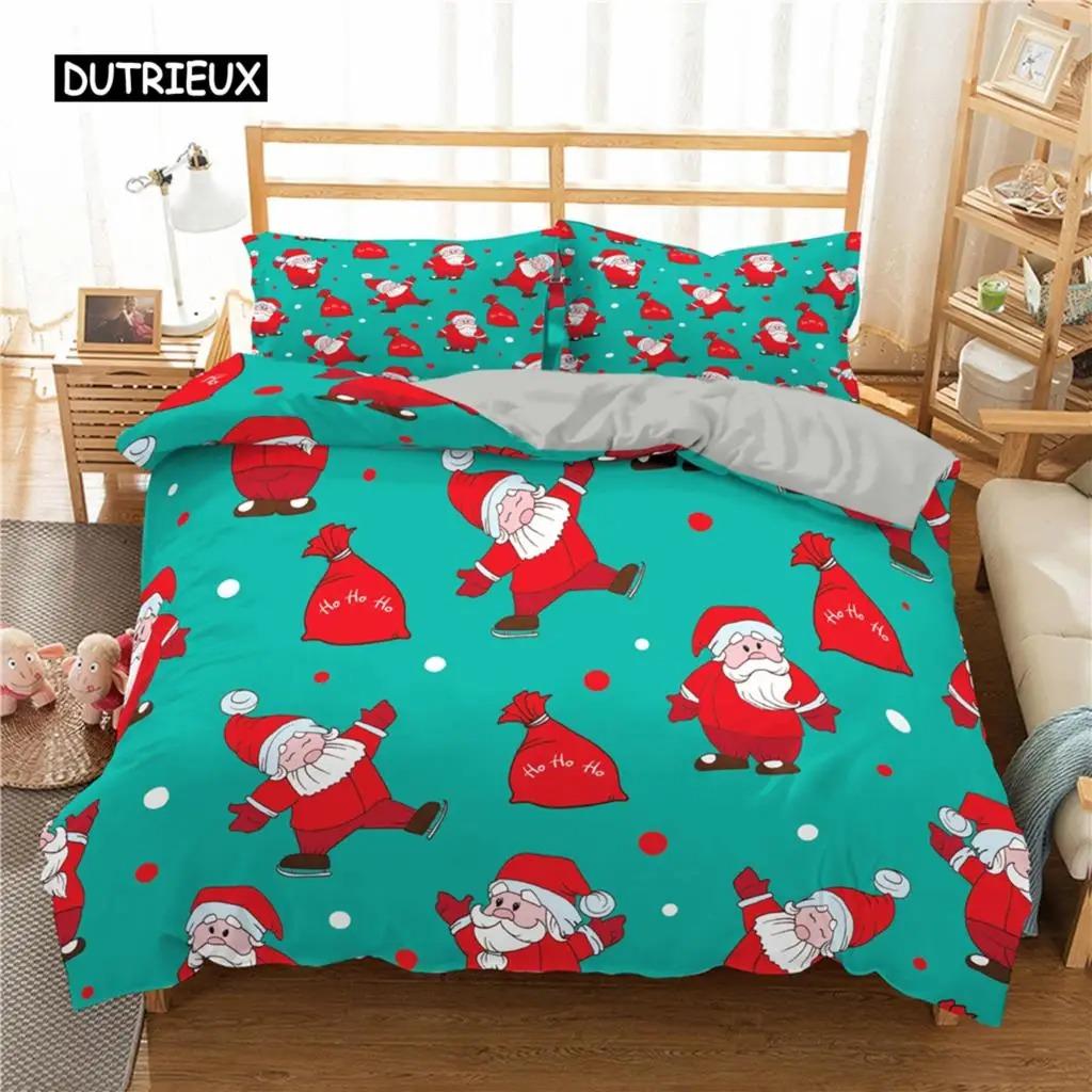Santa Claus Print Duvet Cover for Adult Kids Microfiber Bedding Set Pillowcase Christmas Decor Quilt Cover 23pcs King Twin Size