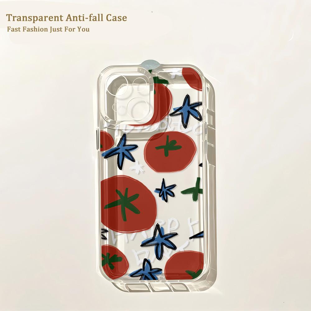 

Korean Cute Cartoon Tomato Phone Case For IPhone 16 16e 15 14 13 12 11 Mini Pro Max X XR XSMax 7 8 Plus Transparent Back Cover iPhone 13