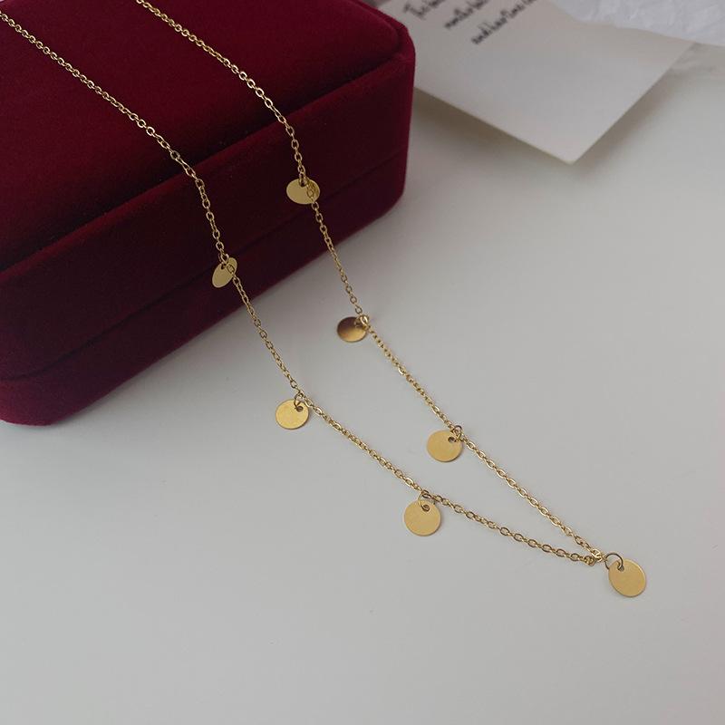 Collier Pendentif Petit Pièce Ronde Simple Tendance en Acier Inoxydable Pour Femmes Couleur Or Étanche Charme Géométrique Colliers