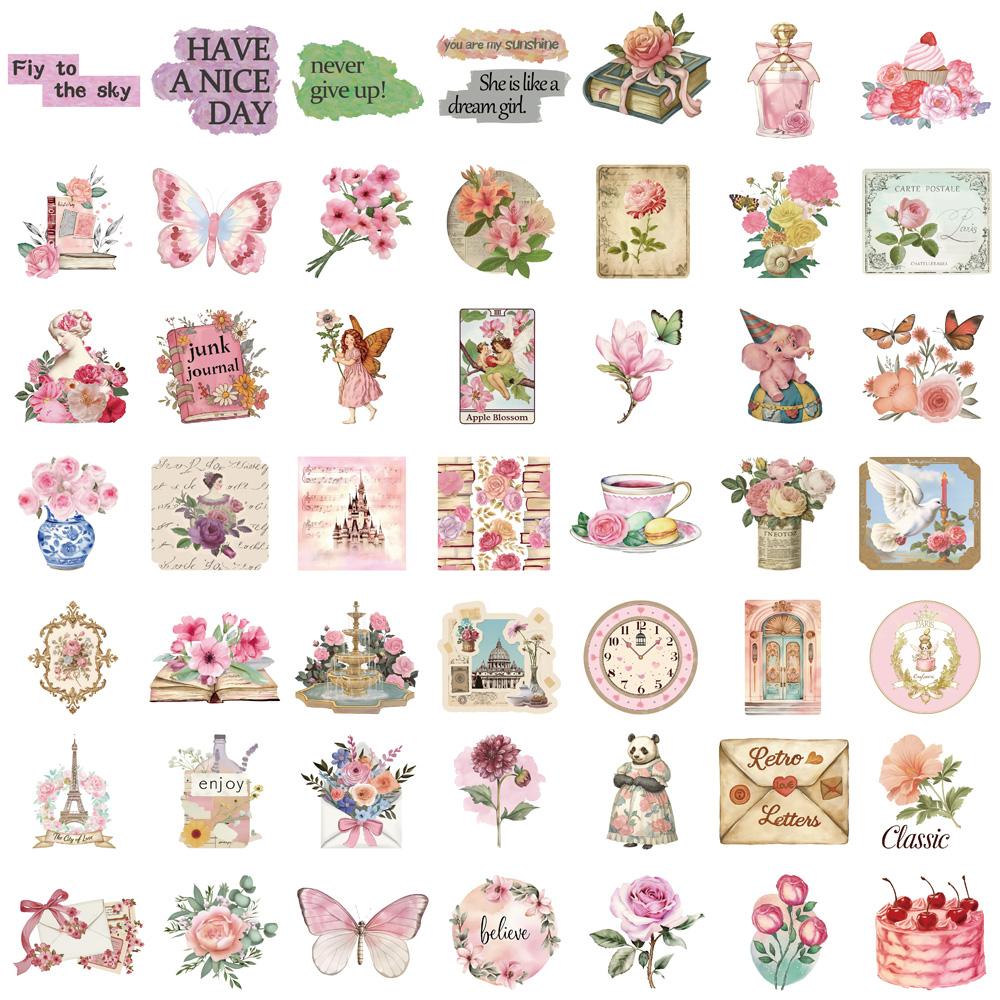 50PCS Retro Pink Collage Doodles Sticker Cartoon Laptop Graffiti Luggage Home Waterproof Art Picture Scrapbook Cartoon Sticker