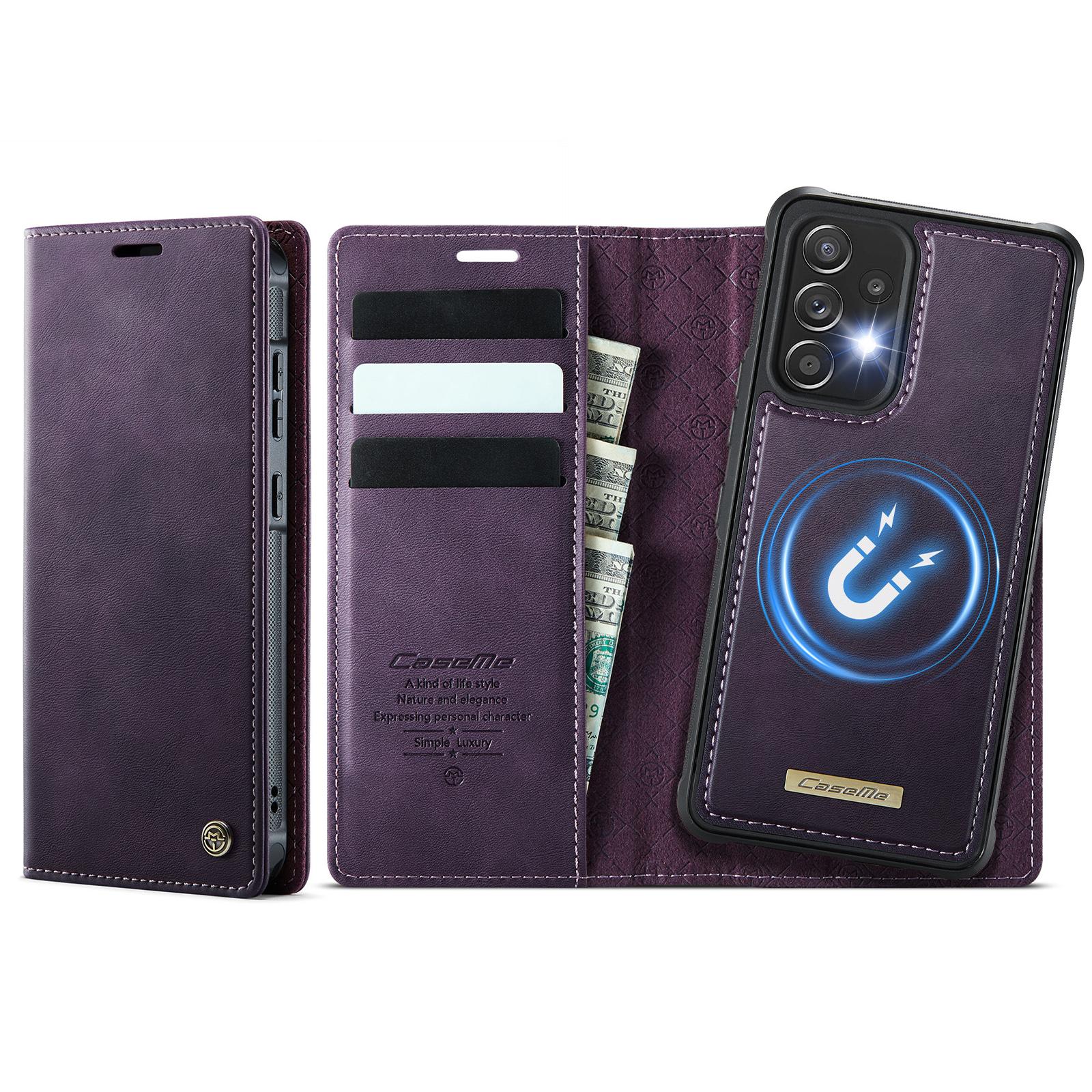 

For Samsung Galaxy A53 5G Magnetic Case CASEME C49 RFID Blocking Detachable Wallet Leather Phone Cover Purple