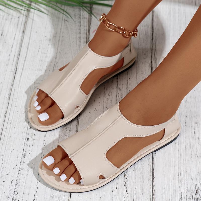 Fashion Women's Bag Heel Sandals 2024 Summer Fashionable and Comfortable Open Toe Flat Beach Shoes Casual Solid Color Women's Sandals