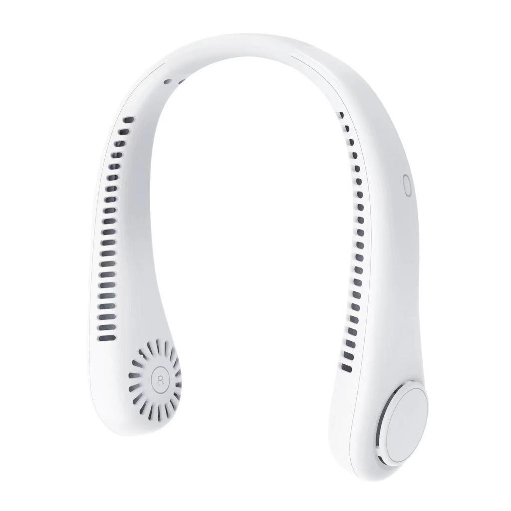 Douyin Popular USB Rechargeable Neck-Hanging Fan - Portable, Silent, Leafless Design for Outdoor Use.