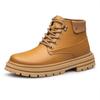 Men's Martin High-Top Leather Work Boots, Autumn/Winter, Lace-Up, Inner Height Increase, Big Toe, Cowhide, Short Boots.