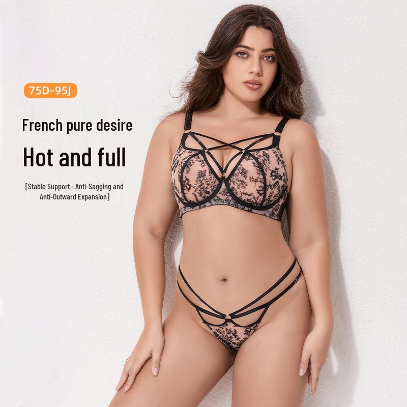 European-American Plus Size Lingerie Set: Anti-Sagging Push-Up, Full Cup Bra for a Slimmer Look