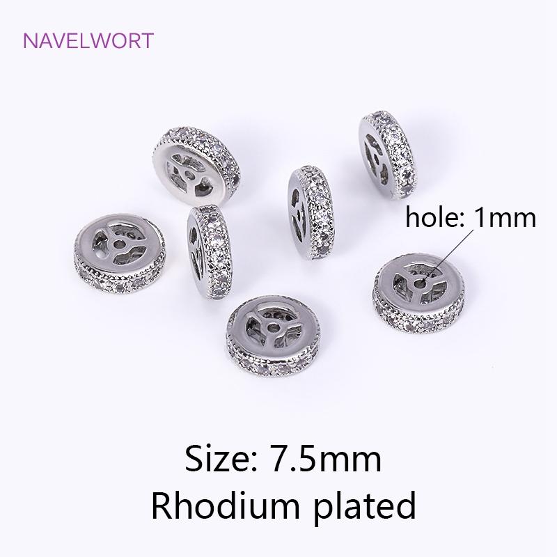 Brass 18K Gold Plated Round Wheel Bracelets Spacer Beads,Jewelry Making Supplies,Inlaid Zircon Spacer Beads DIY Accessories