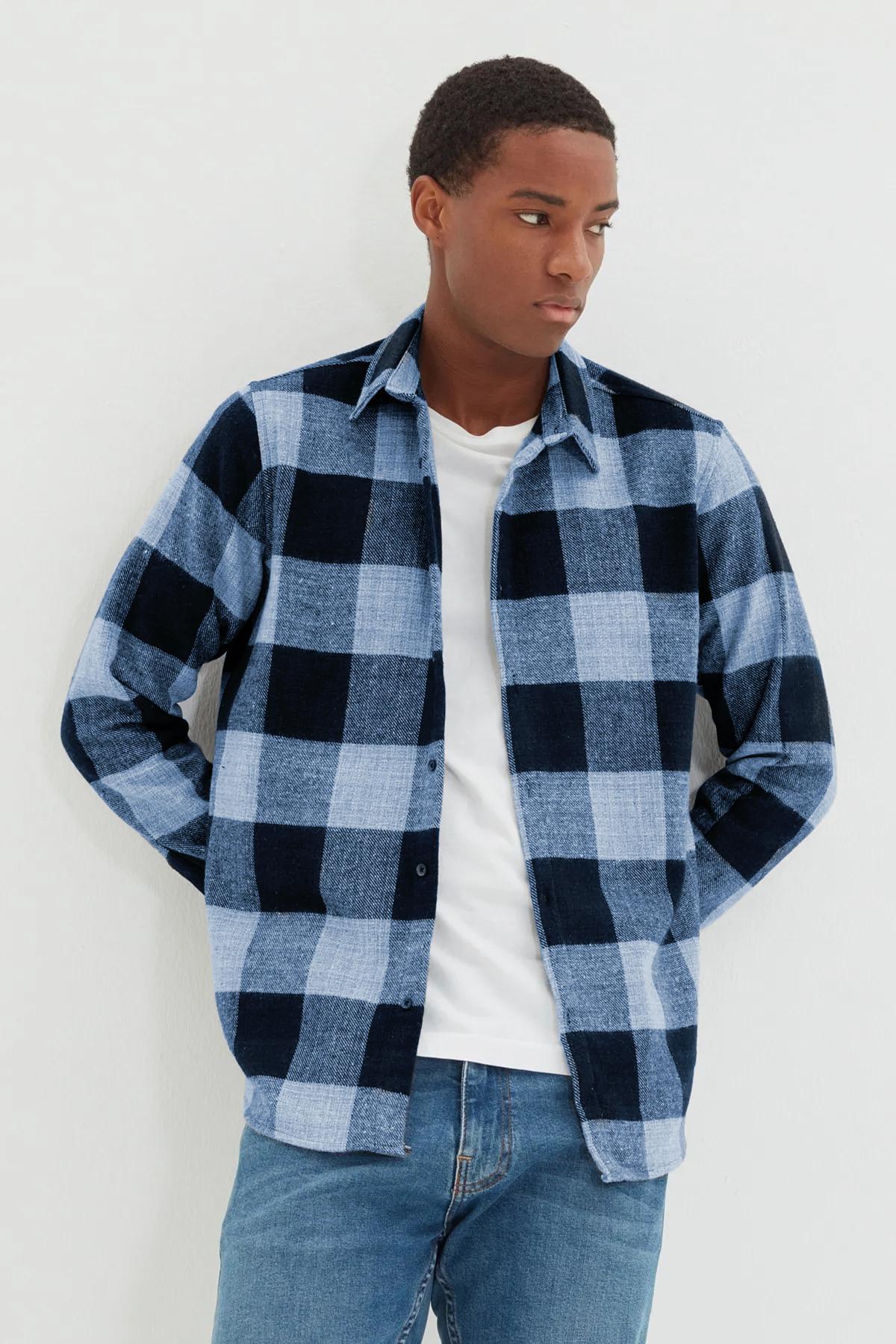 

Мужская рубашка в клетку Indigo Slim Fit с рубашечным воротником TMNAW22GO0426..